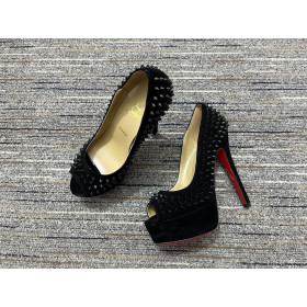 Christian Louboutin Lady Peep Spikes Platform Pumps 150mm Suede Black