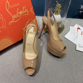 Christian Louboutin Lady Peep Toe 150mm Slingback Pumps Nude Patent Leather