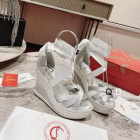 Christian Louboutin Lagoadonna 120mm Leather Espadrilles Wedges Silver