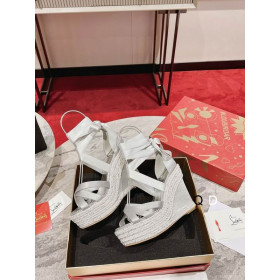 Christian Louboutin Lagoadonna 120mm Leather Espadrilles Wedges Silver