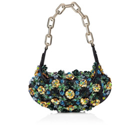 Christian Louboutin Le 54 Chain Bag Crepe Satin And Tropical Embroidery Black