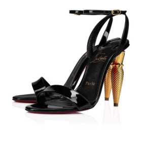 Christian Louboutin LipQueen Patent Black Sole 100mm Sandals