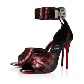 Christian Louboutin Lock Me Up Sandal 100 Mm Metallic Calfskin Brownie Red