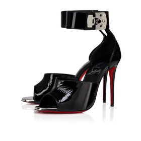 Christian Louboutin Lock Me Up Sandal 100 Mm Vog Patent Leather Black