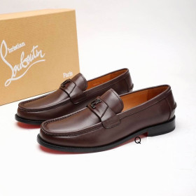 Christian Louboutin Logo Embellishment Loafers Calf Leather Coffee