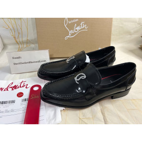 Christian Louboutin Logo Embellishment Loafers Patent Leather Black