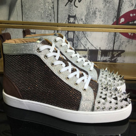 Christian Louboutin Lou Pik Pik Oralto Spiked High-top Sneakers Glitter Leather Multi