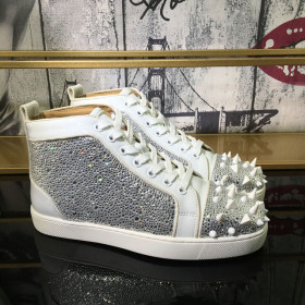 Christian Louboutin Lou Pik Pik Strass High-Top Men Sneakers Calfskin White