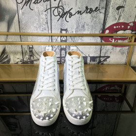 Christian Louboutin Lou Pik Pik Strass High-Top Sneakers Calfskin White