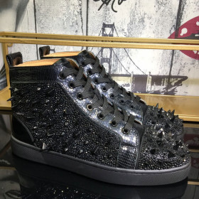 Christian Louboutin Lou Pik Pik Strass High-Top Sneakers Spikes Leather Black