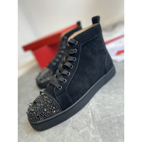 Christian Louboutin Lou Pik Pik Strass High-top Sneakers Suede Black