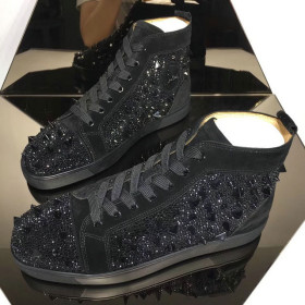 Christian Louboutin Lou Pik Pik Strass High-Top Sneakers Suede Leather Black