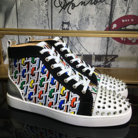 Christian Louboutin Lou Spike Orlato High-top Sneakers Cl Logo Calf and Suede Multicolor