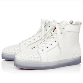 Christian Louboutin Lou Spikes 2 Sneaker High-Top Embossed Calfskin White