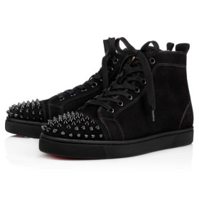 Christian Louboutin Lou Spikes Black/black/bk Suede