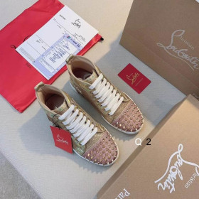 Christian Louboutin Lou Spikes Donna Flat Sneakers Glittered Leather Pink Gold