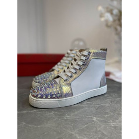 Christian Louboutin Lou Spikes High-top Sneakers Metallic Leather White Silver
