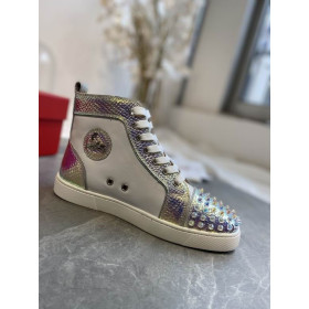 Christian Louboutin Lou Spikes High-top Sneakers Metallic Leather White Silver
