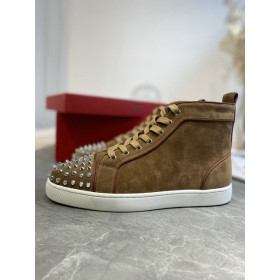 Christian Louboutin Lou Spikes High-top Sneakers Suede Brown
