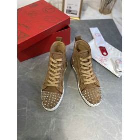 Christian Louboutin Lou Spikes High-top Sneakers Suede Brown