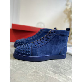 Christian Louboutin Lou Spikes High-top Sneakers Suede Navy Blue