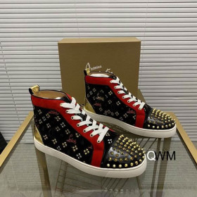 Christian Louboutin Lou Spikes High Top Sneakers Suede and Leather Black