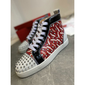 Christian Louboutin Lou Spikes Orlato Flat Women High-top Sneakers Leather Multicolor