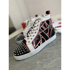 Christian Louboutin Lou Spikes Orlato Flat Patent Leather Multicolor