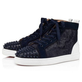 Christian Louboutin Lou Spikes Orlato Flat Vers Blu Argento/marine Mat Calf
