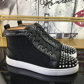 Christian Louboutin Lou Spikes Orlato High-top Sneakers Nubuck And Leather Black White