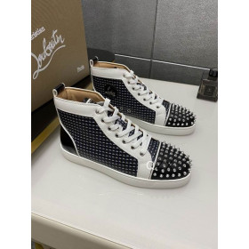 Christian Louboutin Lou Spikes Orlato High-top Sneakers Canvas And Leather Black White Navy
