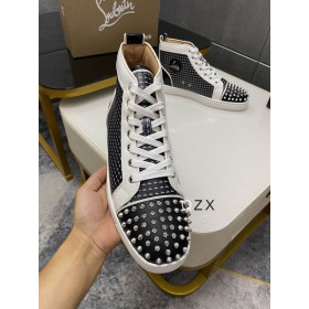 Christian Louboutin Lou Spikes Orlato High-top Sneakers Canvas And Leather Black White Navy