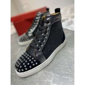 Christian Louboutin Lou Spikes Orlato High-top Sneakers Nubuck And Leather Black