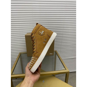 Christian Louboutin Lou Spikes Orlato High-top Sneakers Suede Leather Brown