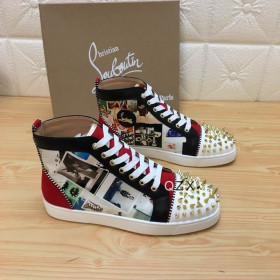 Christian Louboutin Lou Spikes Orlato High-top Sneakers Velvet and Calf Multicolor