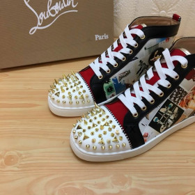 Christian Louboutin Lou Spikes Orlato High-top Sneakers Velvet and Calf Multicolor