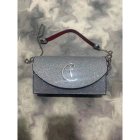 Christian Louboutin Loubi54 CL Leather Clutch Shoulder Bag Silver