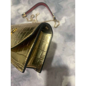 Christian Louboutin Loubi54 Clutch Croc-embossed Leather Metallic Gold