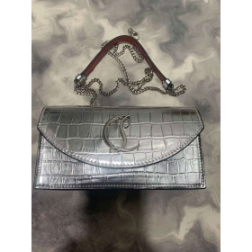 Christian Louboutin Loubi54 Clutch Croc-embossed Leather Metallic Silver