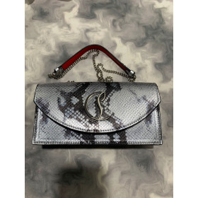 Christian Louboutin Loubi54 Clutch Embossed Metallic Amazonia Leather Silver