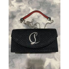 Christian Louboutin Loubi54 Crossbody Clutch Velluto Strass Leather Suede Black