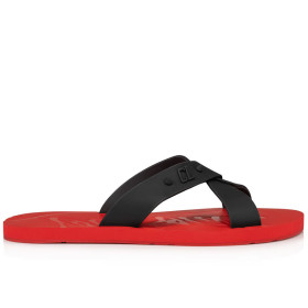 Christian Louboutin Loubi Cross Sandal Mule Rubber Black Red