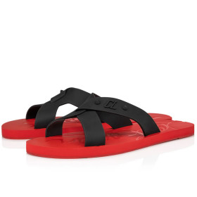 Christian Louboutin Loubi Cross Sandal Mule Rubber Black Red