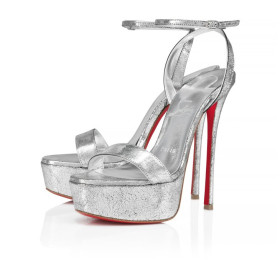 Christian Louboutin Loubi Queen Alta 150Mm Strappy Sandals Manoir Specchio Leather Silver