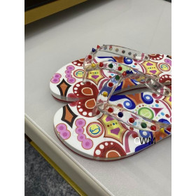Christian Louboutin Loubi Spikes Donna Flat Flip Flops Multicolor