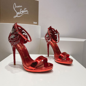 Christian Louboutin Loubi Vega Sandals 120mm Crystals Patent Leather Red