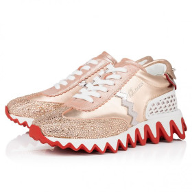 Christian Louboutin Loubishark P Strass Sneakers Iridescent Calf Leather Suede And Strass Pink