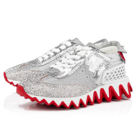Christian Louboutin Loubishark P Strass Sneakers Glittered Calf Leather And Strass Silver