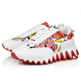Christian Louboutin Loubishark Woman Sneakers Calf Leather Shun Sudo Flower Print White