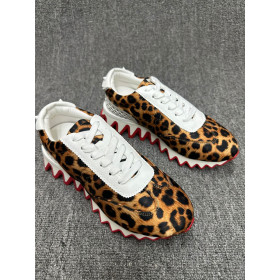 Christian Louboutin Loubishark Sneakers Leopard-Print Satin Fabric and Leather